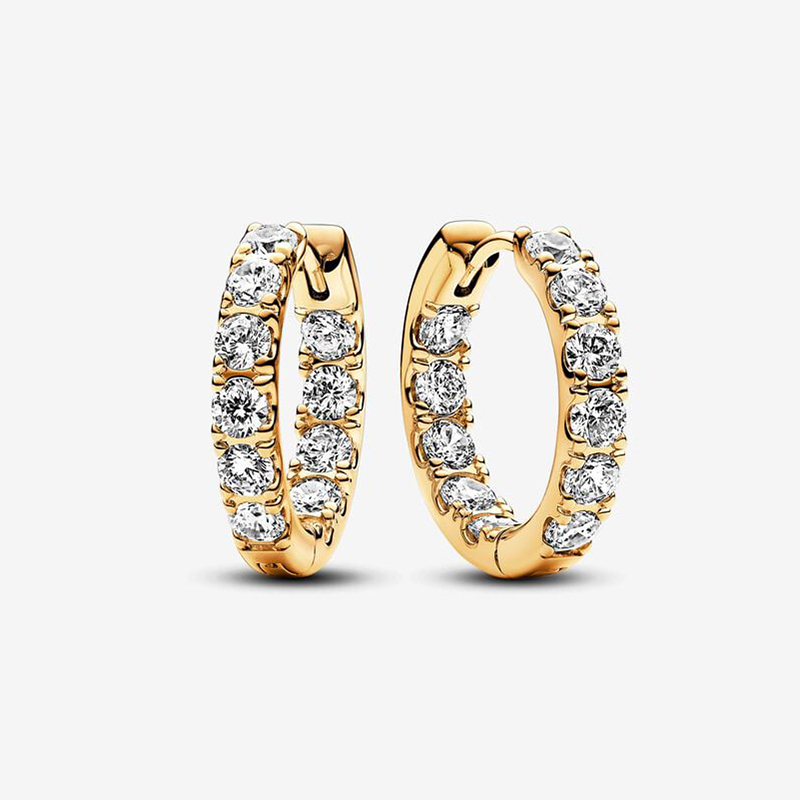Pandora Sparkling Row Eternity Hoop Gold Earrings