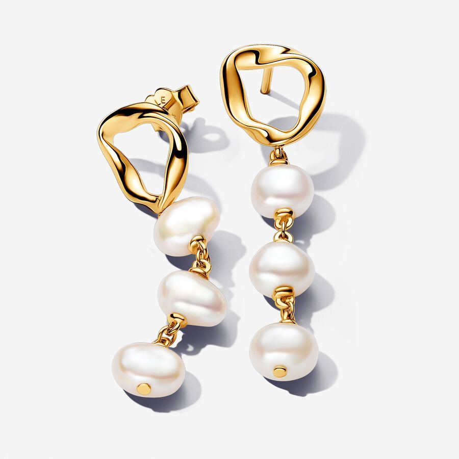 PANDORA Organically Shaped Circle & Baroque Pearl Drop Earrings