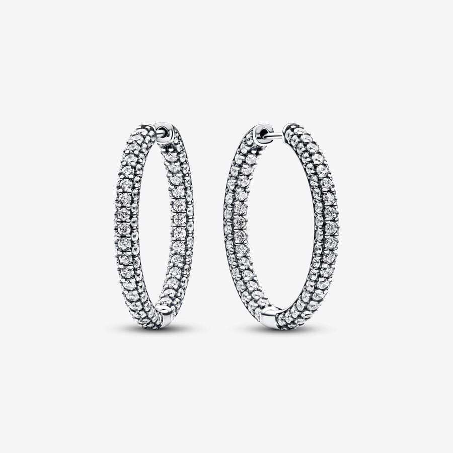 Pandora Timeless Pavé Single-row Silver Hoop Earrings
