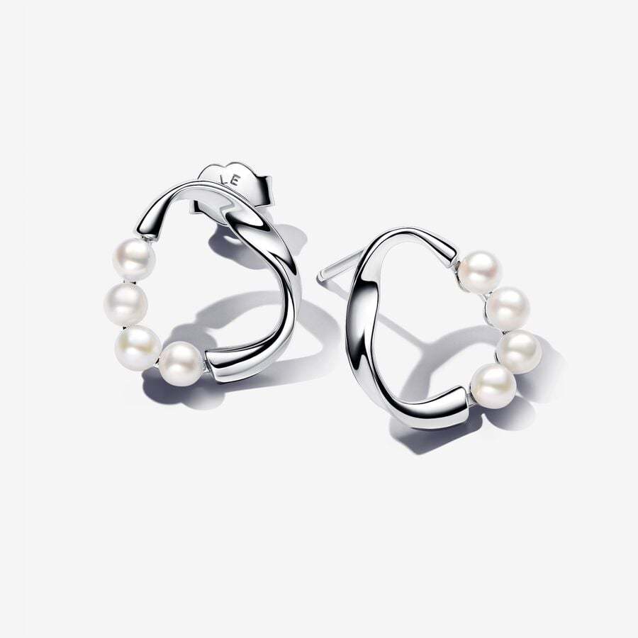 Pandora Organically Shaped Circle & Treated Freshwater Cultured Pearls Stud Earrings