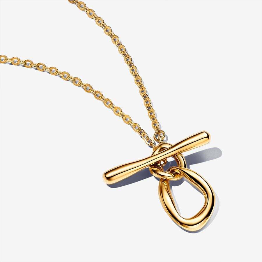 PANDORA 14K Organic Shaped Circles T-bar Necklace
