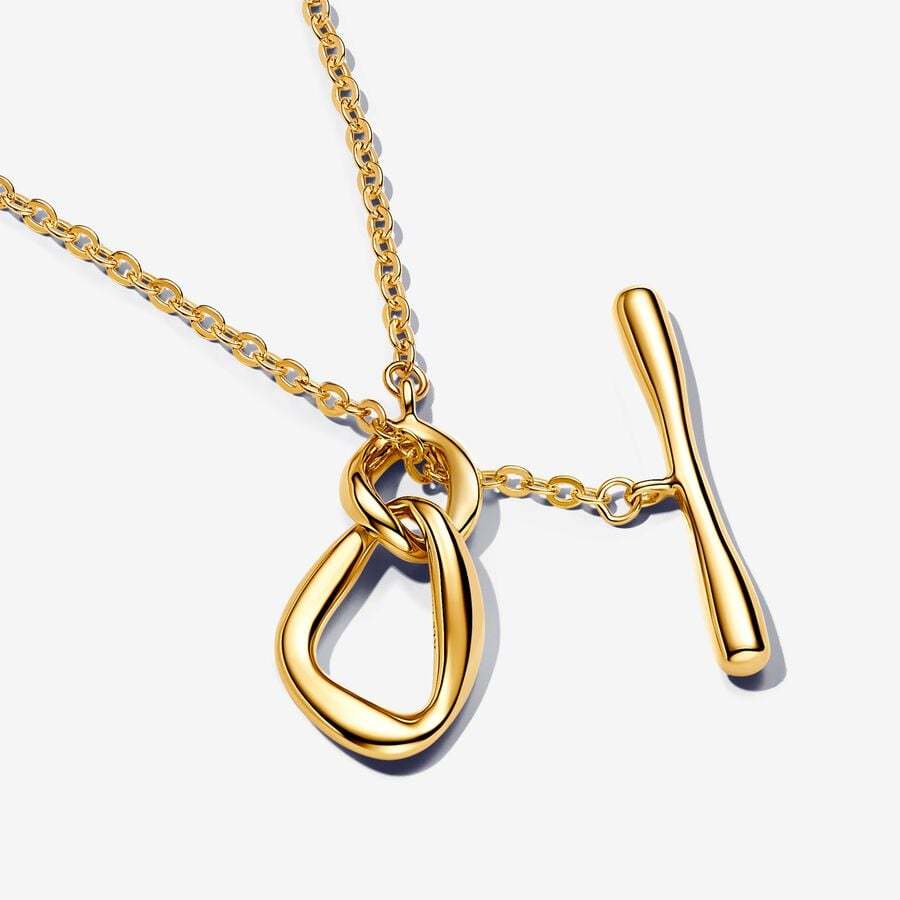 PANDORA 14K Organic Shaped Circles T-bar Necklace