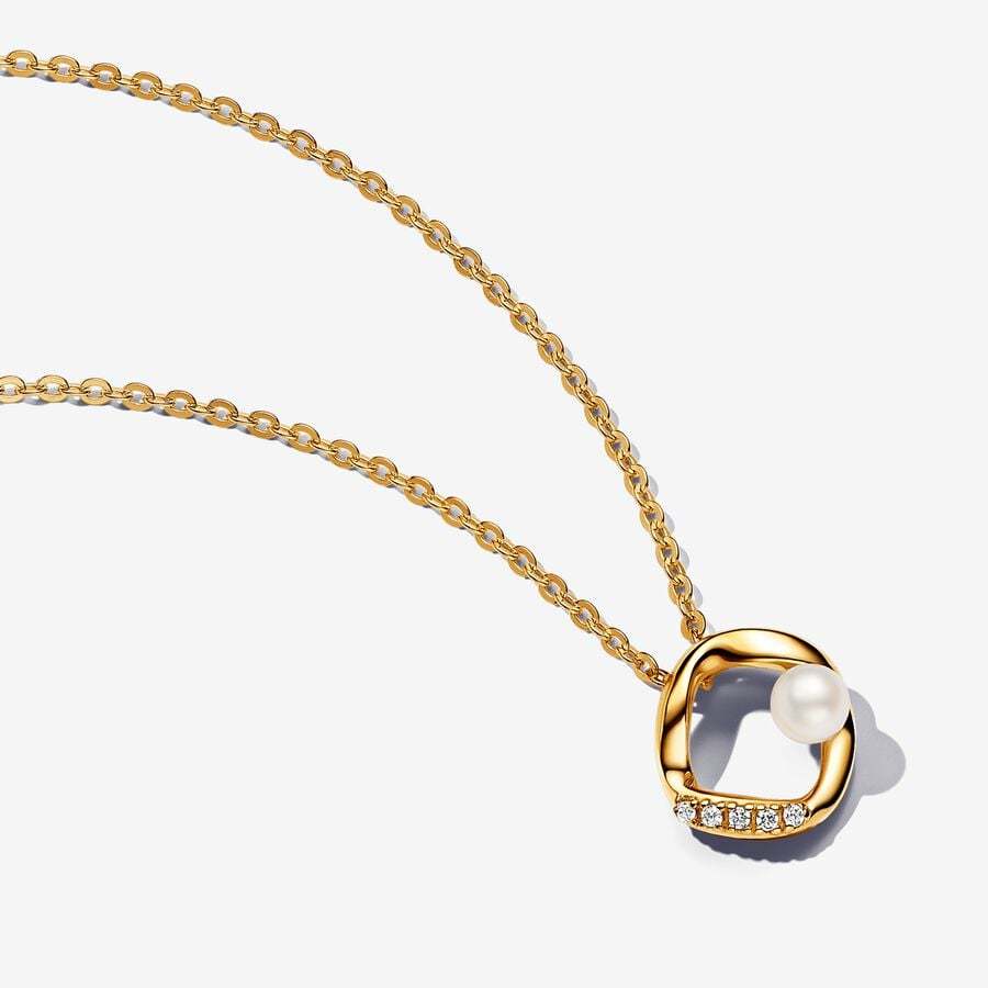 PANDORA Gold Pavé Circle & Cultured Pearl Collier Necklace