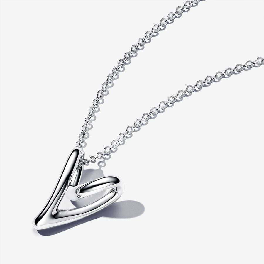 PANDORA 925 Organically Shaped Heart Pendant Necklace