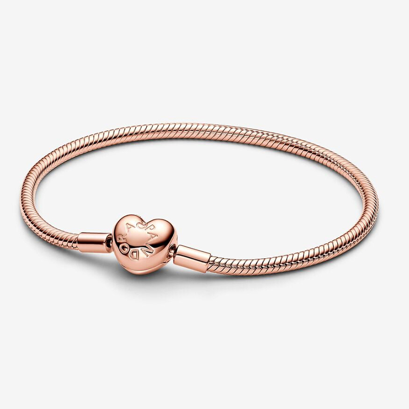 Pandora Moments Rose Gold Snake chain gold-plated bracelet with heart clasp