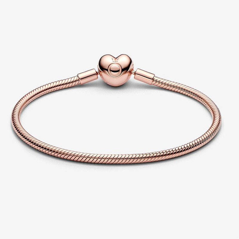 Pandora Moments Rose Gold Snake chain gold-plated bracelet with heart clasp