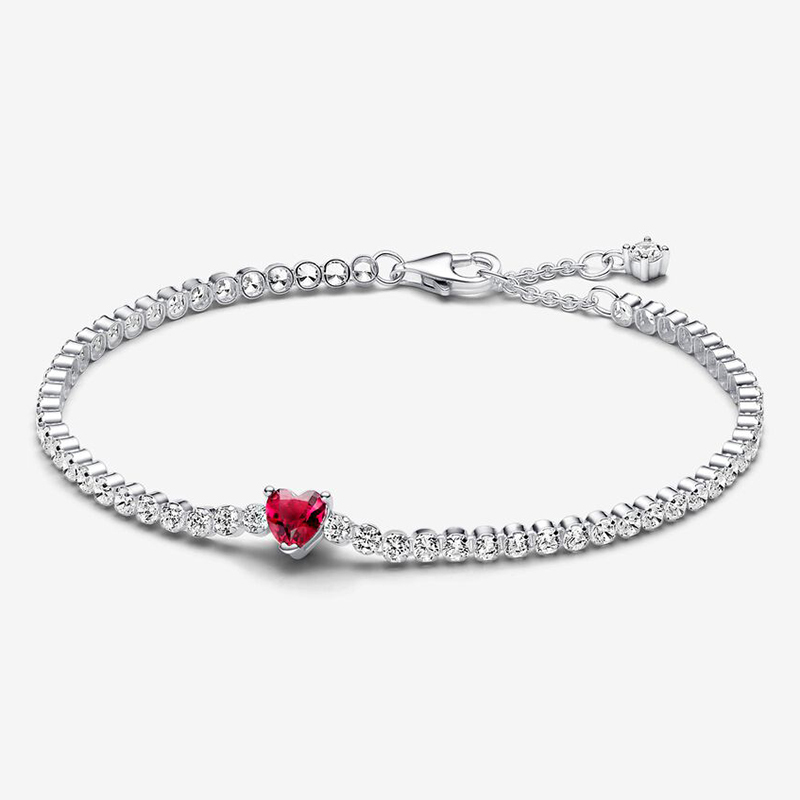 Pandora  Red Sparkling Heart Tennis Silver Bracelet 925