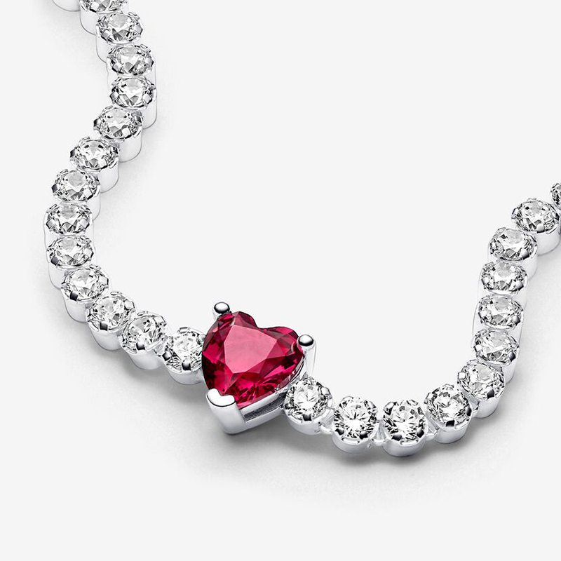 Pandora  Red Sparkling Heart Tennis Silver Bracelet 925