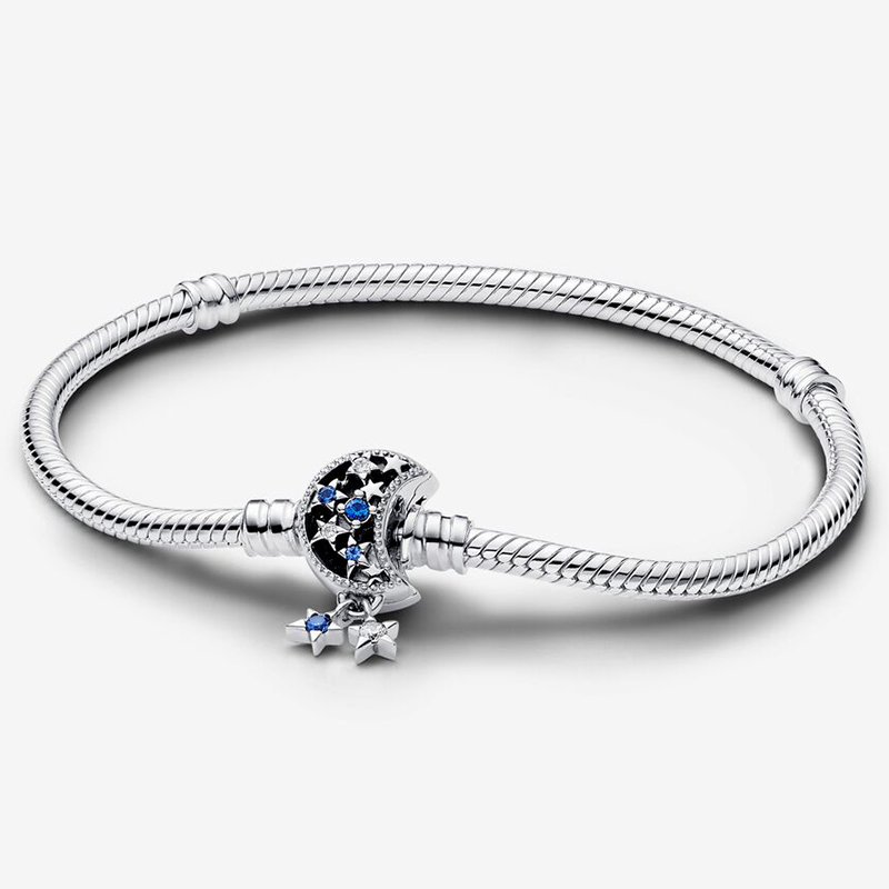 Pandora Moments Sparkling Moon Clasp Dream Snake Chain 925 Silver Charm Bracelet