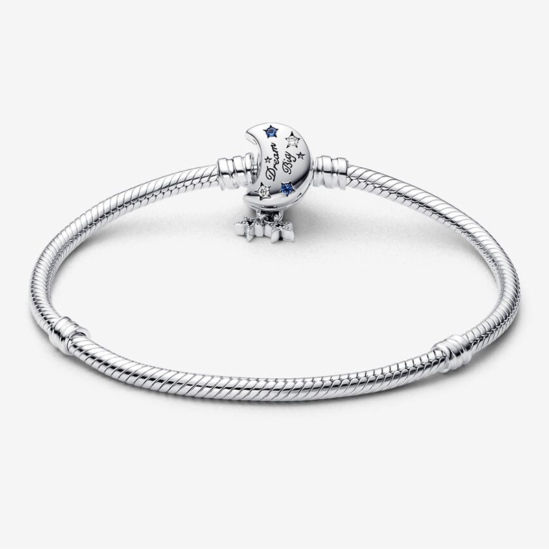 Pandora Moments Sparkling Moon Clasp Dream Snake Chain 925 Silver Charm Bracelet