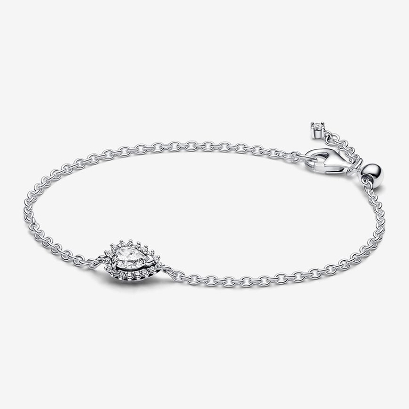 Pandora Sparkling Pear Halo Chain  Sterling silver Bracelet