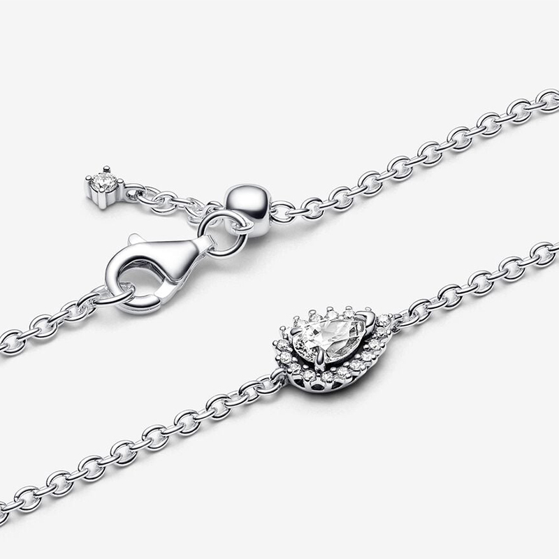 Pandora Sparkling Pear Halo Chain  Sterling silver Bracelet