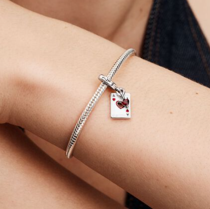 Pandora  Villains Queen of Hearts Double Dangle Charm with pouch Sterling Silver
