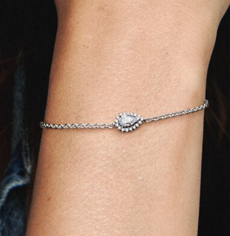 Pandora Sparkling Pear Halo Chain  Sterling silver Bracelet