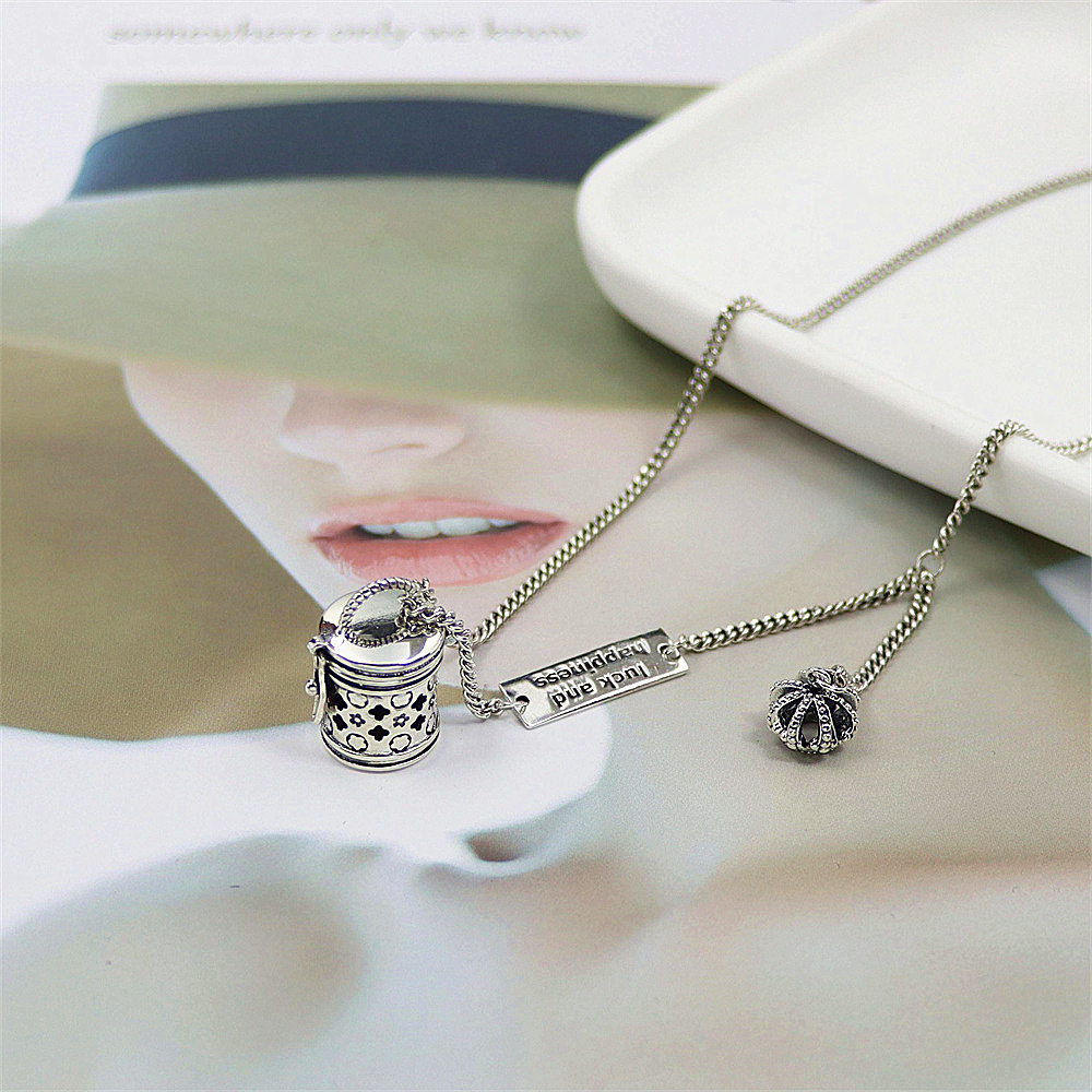 Sterling Silver Cylinder Pendant Necklace, Openable Box with Floral Filigree Print, Unique Secret Locket S925 Chain