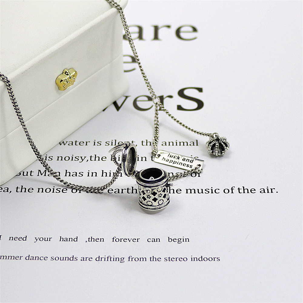 Sterling Silver Cylinder Pendant Necklace, Openable Box with Floral Filigree Print, Unique Secret Locket S925 Chain