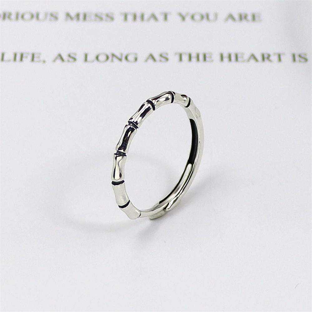 Bamboo Node Sterling Silver Ring, Open Adjustable Band, Nature Inspired Minimalist S925 Jewelry