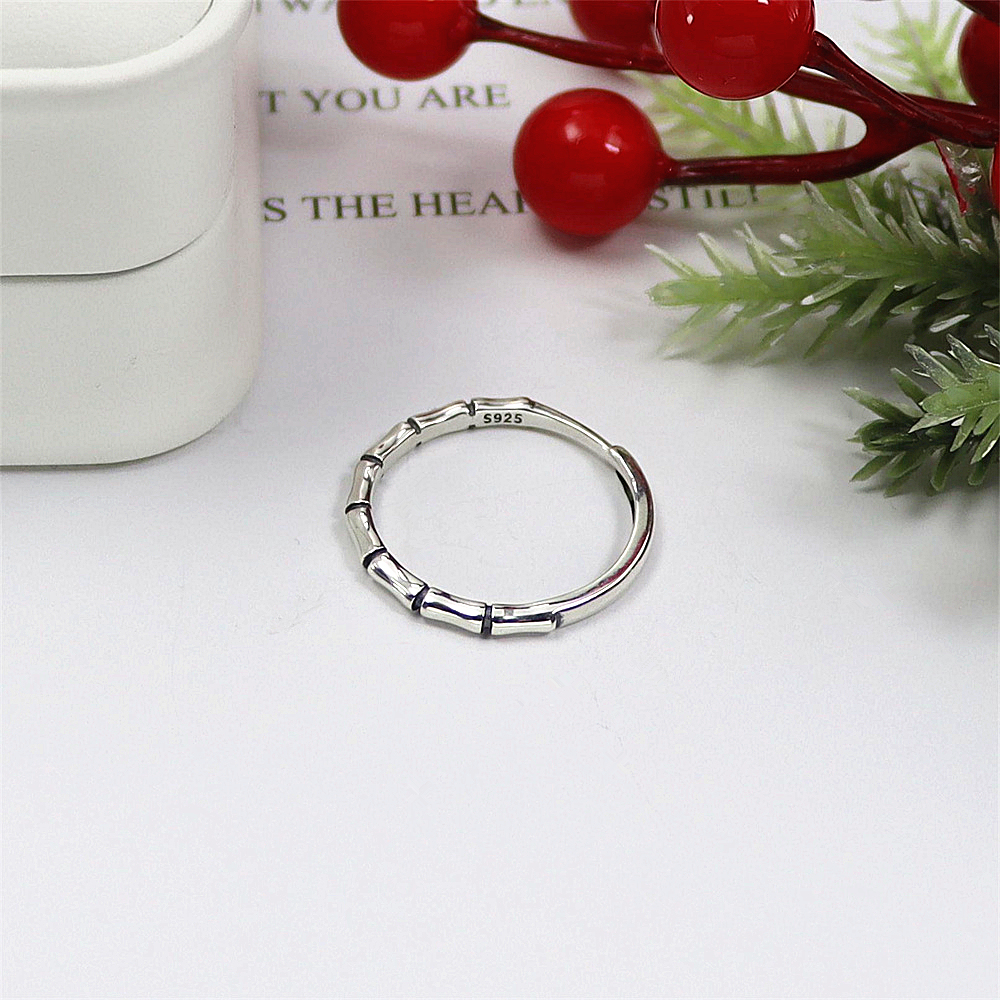 Bamboo Node Sterling Silver Ring, Open Adjustable Band, Nature Inspired Minimalist S925 Jewelry