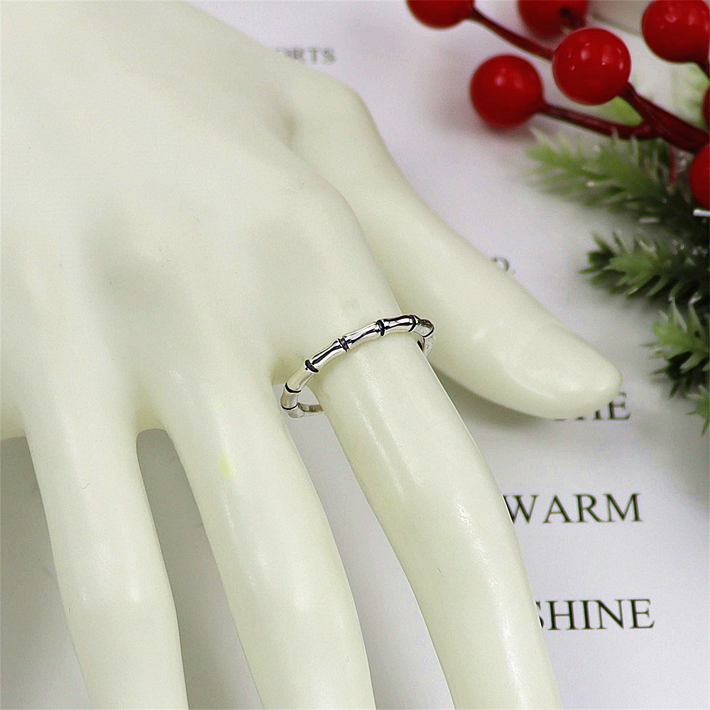 Bamboo Node Sterling Silver Ring, Open Adjustable Band, Nature Inspired Minimalist S925 Jewelry