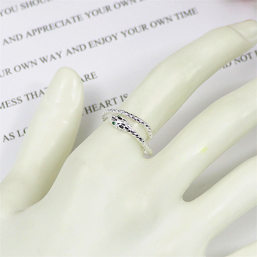 Serpent Sterling Silver Ring, Coiled Open Adjustable Band, Mysterious Minimalist S925 Jewelry