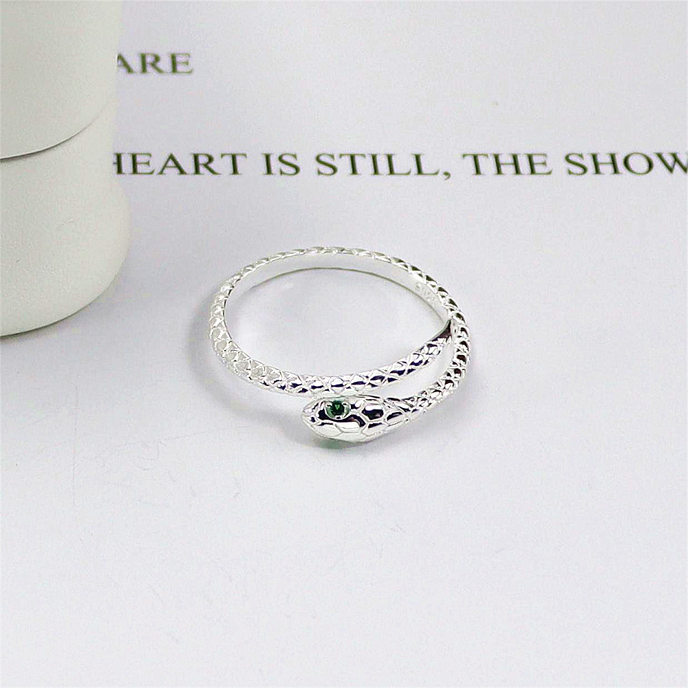 Serpent Sterling Silver Ring, Coiled Open Adjustable Band, Mysterious Minimalist S925 Jewelry