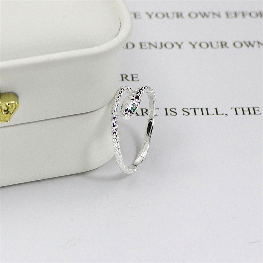 Serpent Sterling Silver Ring, Coiled Open Adjustable Band, Mysterious Minimalist S925 Jewelry