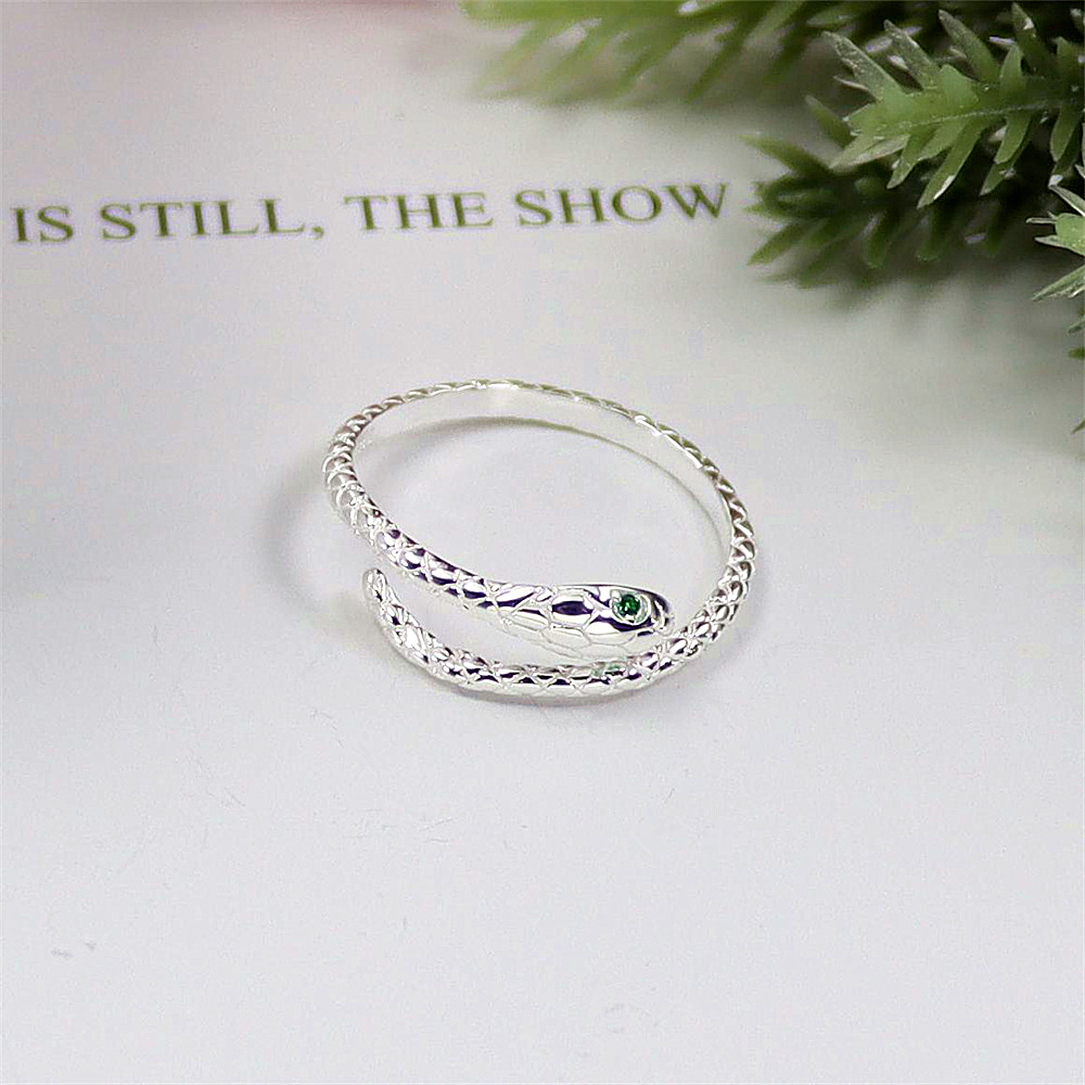 Serpent Sterling Silver Ring, Coiled Open Adjustable Band, Mysterious Minimalist S925 Jewelry