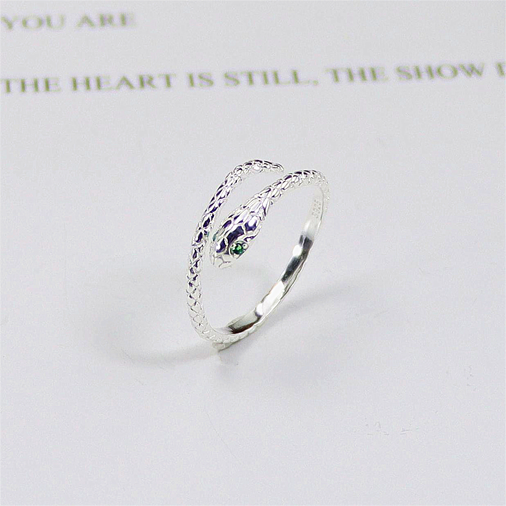 Serpent Sterling Silver Ring, Coiled Open Adjustable Band, Mysterious Minimalist S925 Jewelry