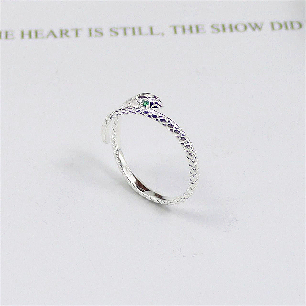 Serpent Sterling Silver Ring, Coiled Open Adjustable Band, Mysterious Minimalist S925 Jewelry