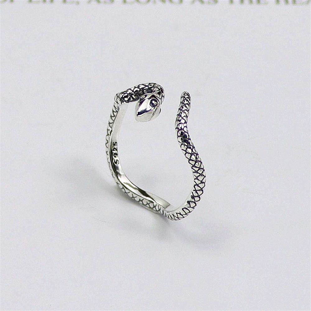 Mystical Snake Zodiac Ring, Curved Textured Open Band, Sterling Silver Adjustable Statement Jewelry