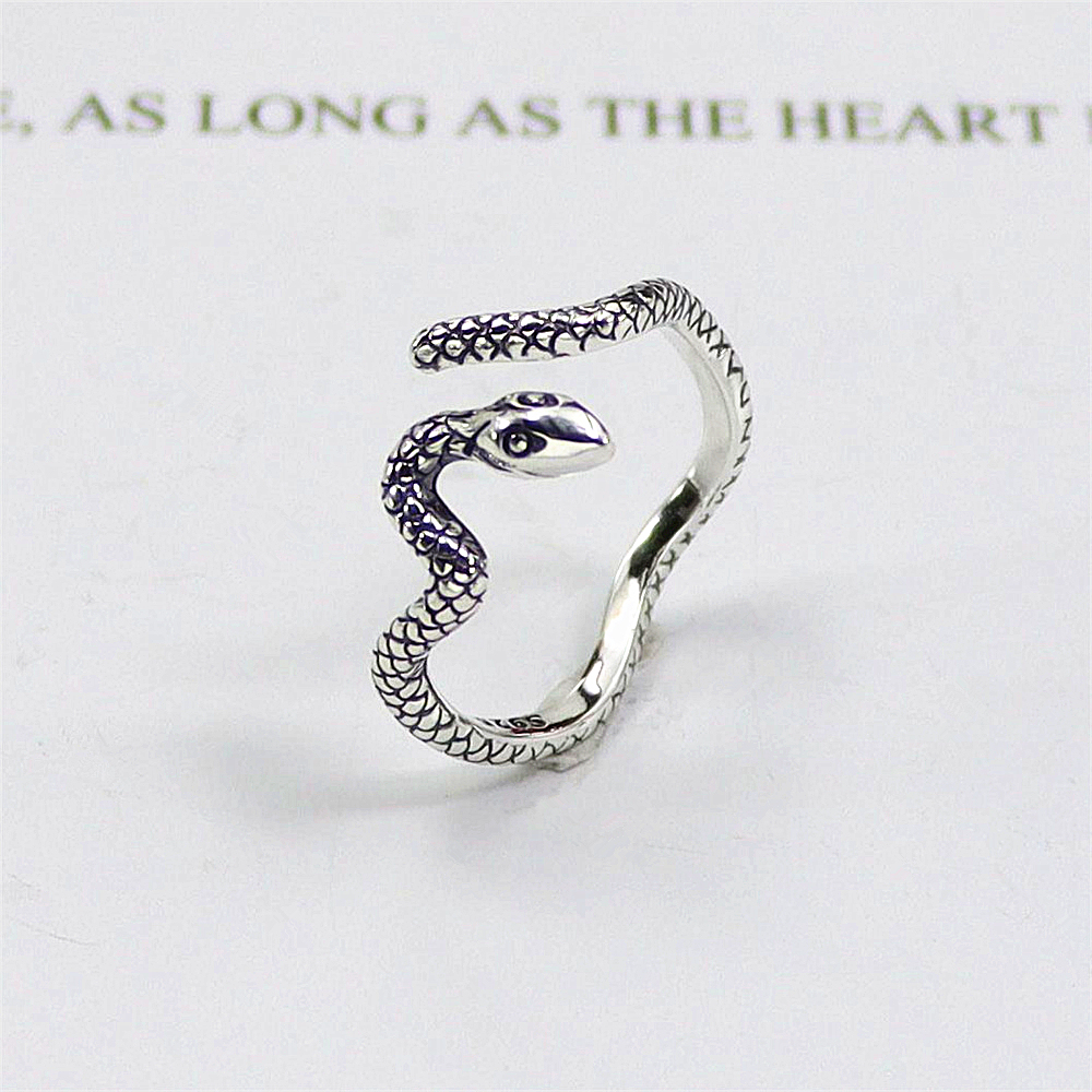 Mystical Snake Zodiac Ring, Curved Textured Open Band, Sterling Silver Adjustable Statement Jewelry