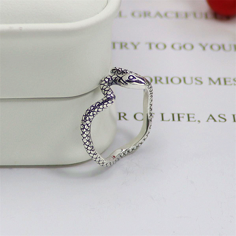 Mystical Snake Zodiac Ring, Curved Textured Open Band, Sterling Silver Adjustable Statement Jewelry