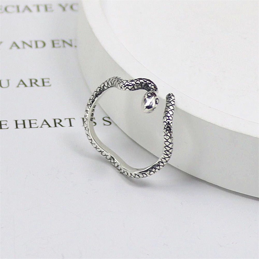 Mystical Snake Zodiac Ring, Curved Textured Open Band, Sterling Silver Adjustable Statement Jewelry