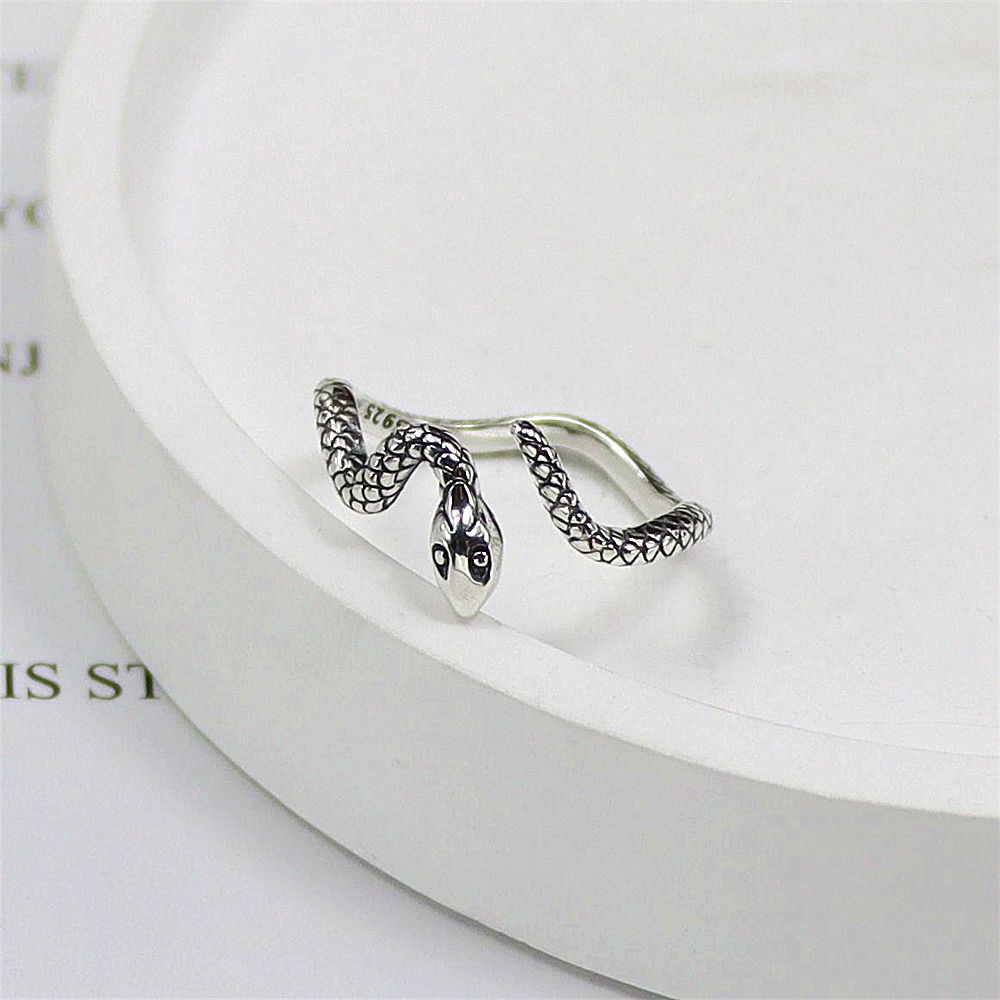 Mystical Snake Zodiac Ring, Curved Textured Open Band, Sterling Silver Adjustable Statement Jewelry