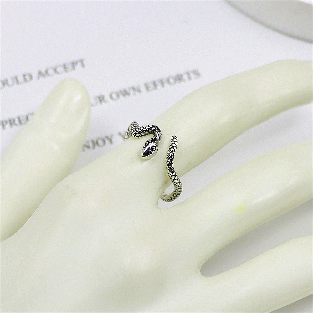 Mystical Snake Zodiac Ring, Curved Textured Open Band, Sterling Silver Adjustable Statement Jewelry