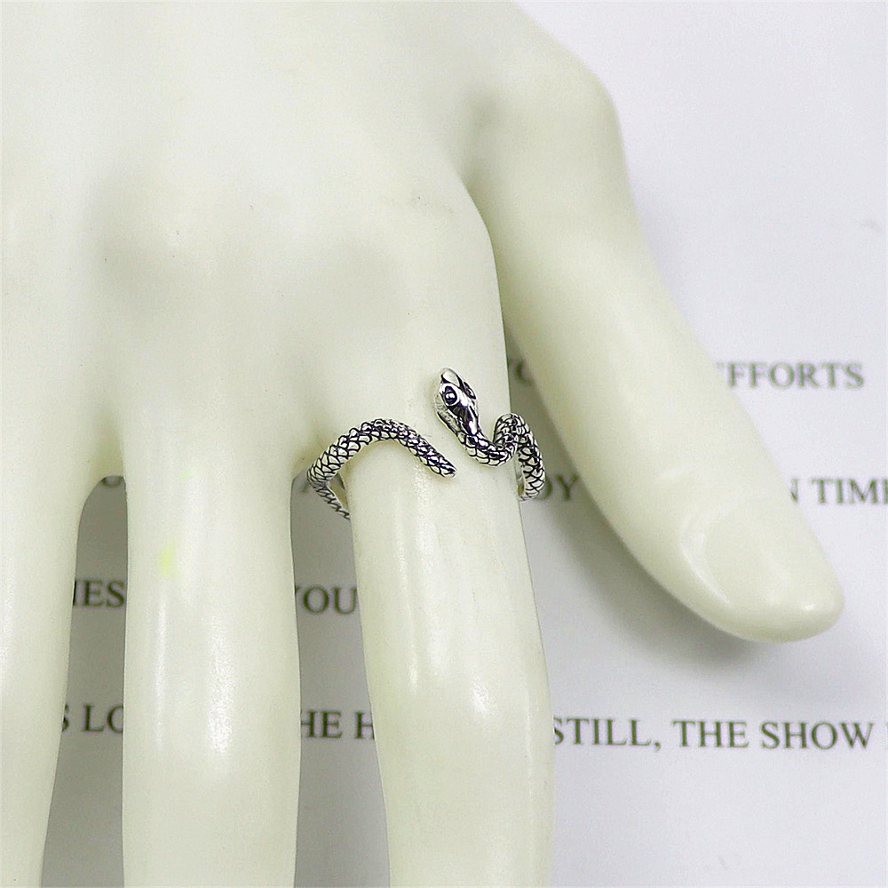Mystical Snake Zodiac Ring, Curved Textured Open Band, Sterling Silver Adjustable Statement Jewelry