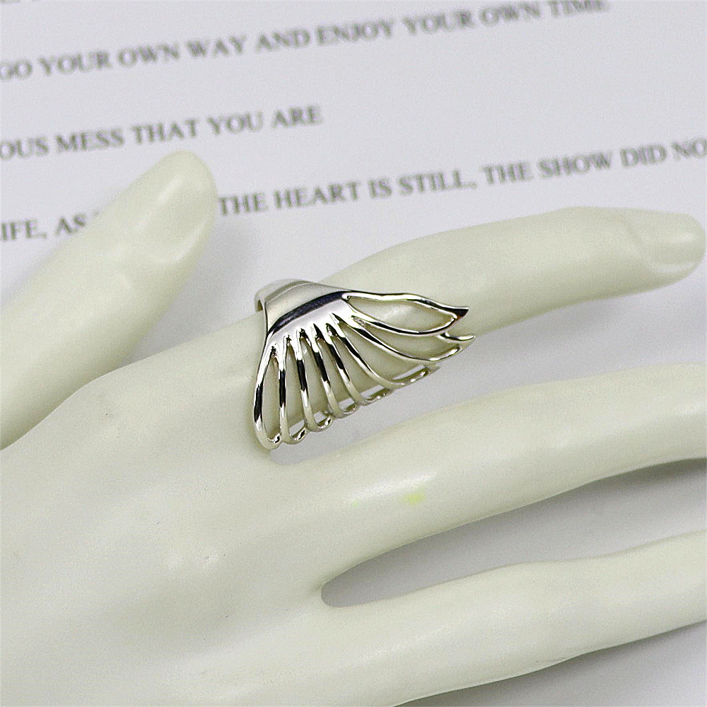 Winged Sterling Silver Ring, Geometric Openwork with Antique Finish, Bold Gothic Adjustable Statement Jewelry