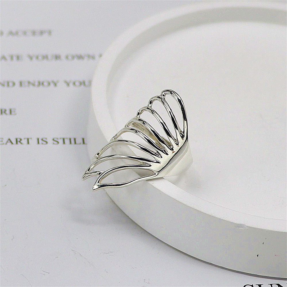 Winged Sterling Silver Ring, Geometric Openwork with Antique Finish, Bold Gothic Adjustable Statement Jewelry