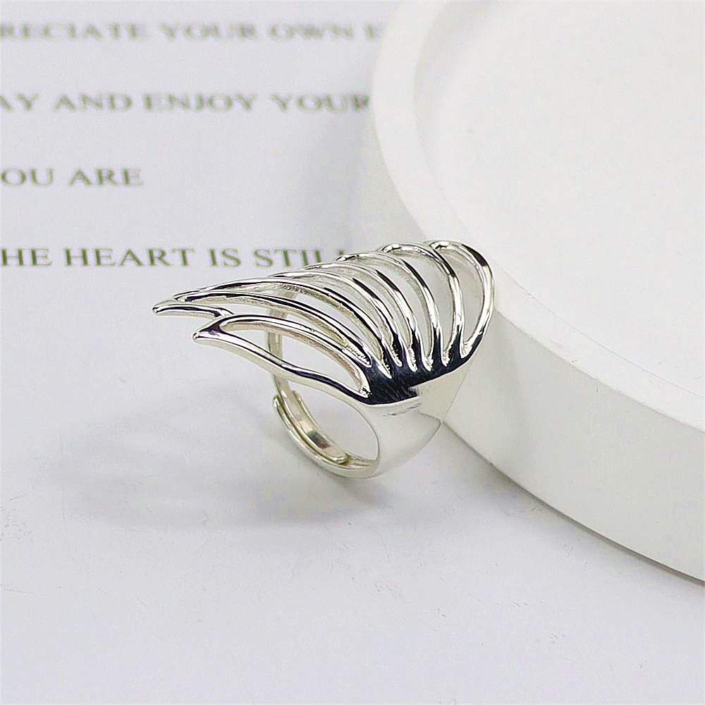 Winged Sterling Silver Ring, Geometric Openwork with Antique Finish, Bold Gothic Adjustable Statement Jewelry