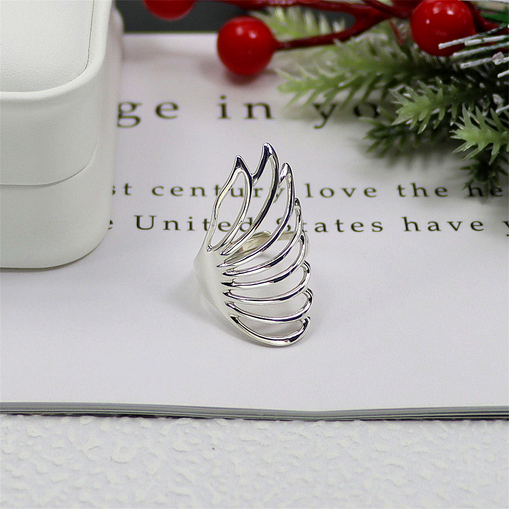 Winged Sterling Silver Ring, Geometric Openwork with Antique Finish, Bold Gothic Adjustable Statement Jewelry