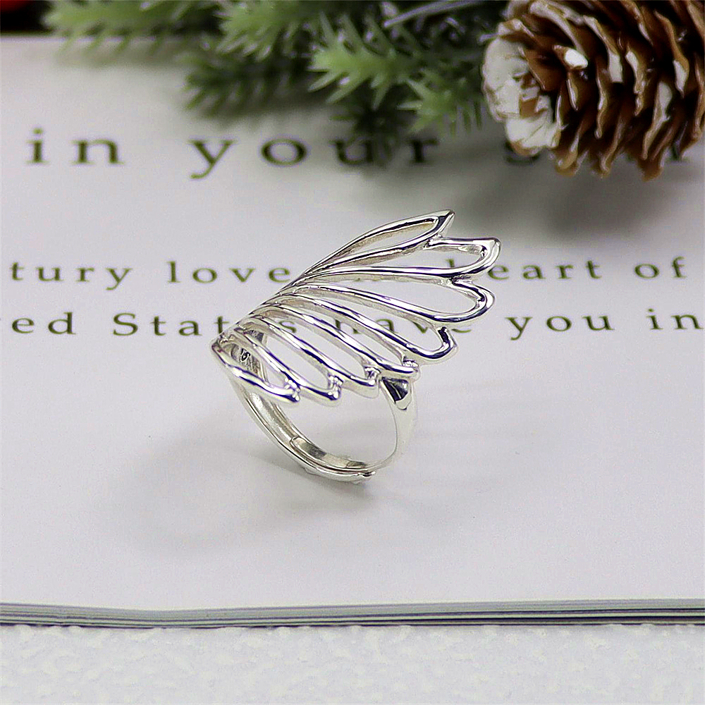 Winged Sterling Silver Ring, Geometric Openwork with Antique Finish, Bold Gothic Adjustable Statement Jewelry