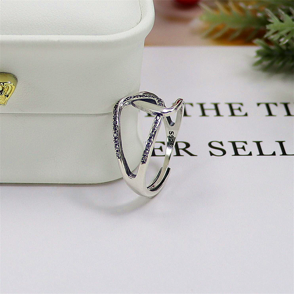 Vintage Geometric Sterling Silver Ring, Zircon Accent Open Adjustable Band, Retro Luxe S925 Jewelry
