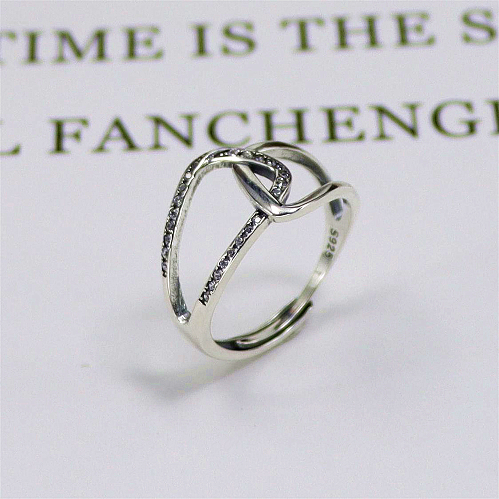 Vintage Geometric Sterling Silver Ring, Zircon Accent Open Adjustable Band, Retro Luxe S925 Jewelry