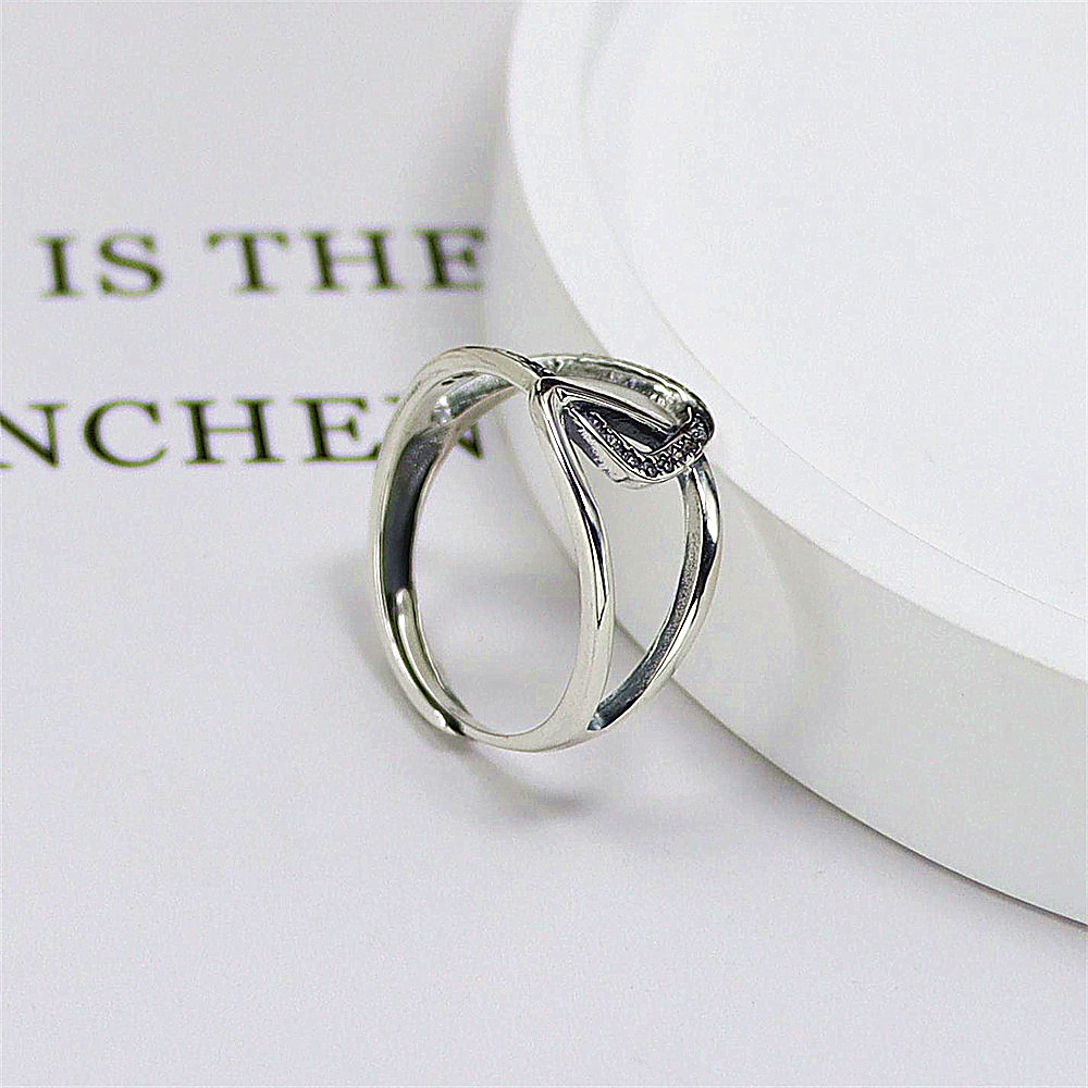 Vintage Geometric Sterling Silver Ring, Zircon Accent Open Adjustable Band, Retro Luxe S925 Jewelry