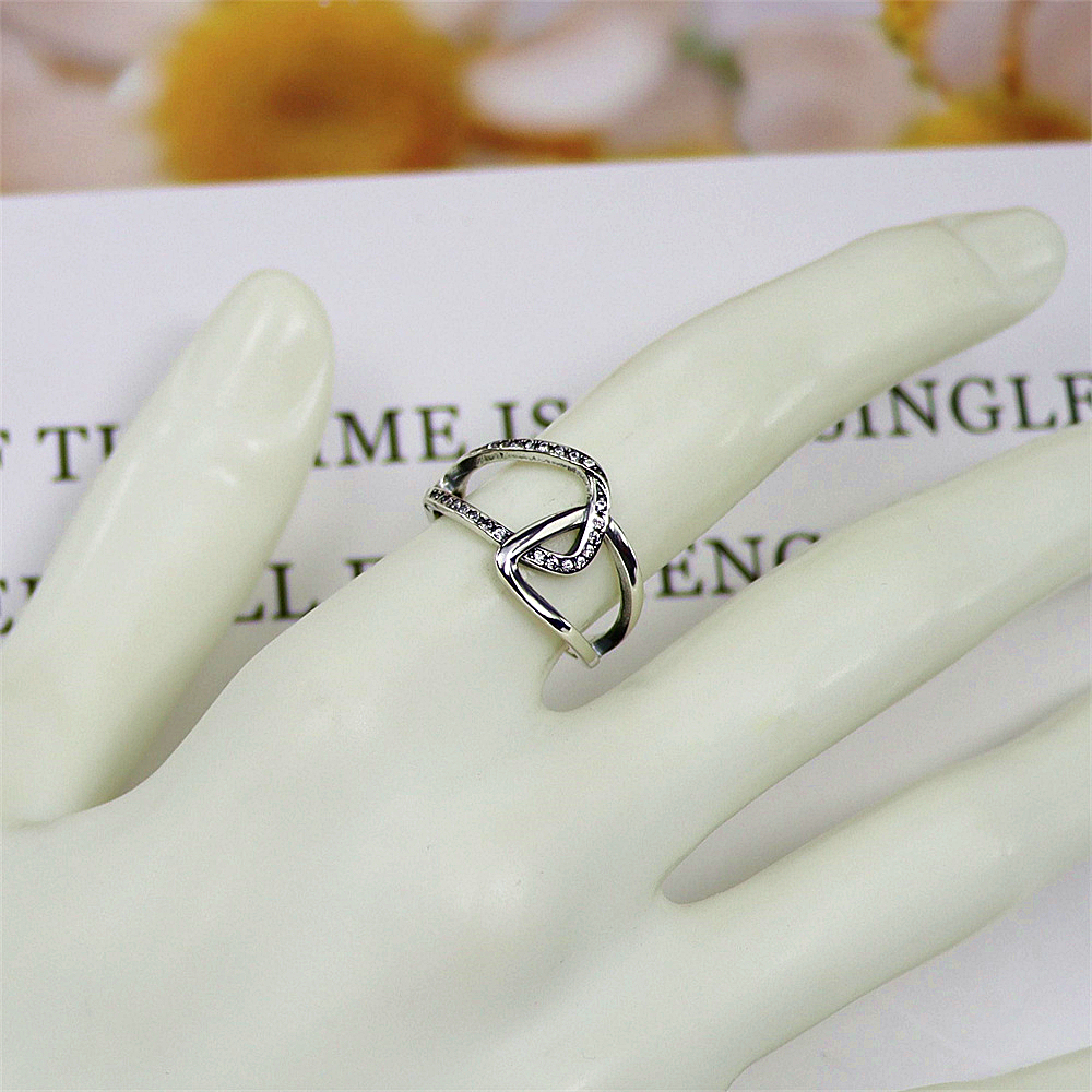 Vintage Geometric Sterling Silver Ring, Zircon Accent Open Adjustable Band, Retro Luxe S925 Jewelry