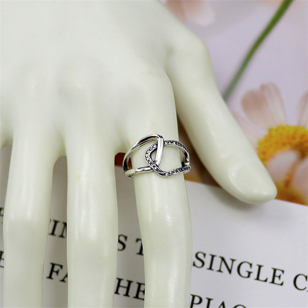 Vintage Geometric Sterling Silver Ring, Zircon Accent Open Adjustable Band, Retro Luxe S925 Jewelry