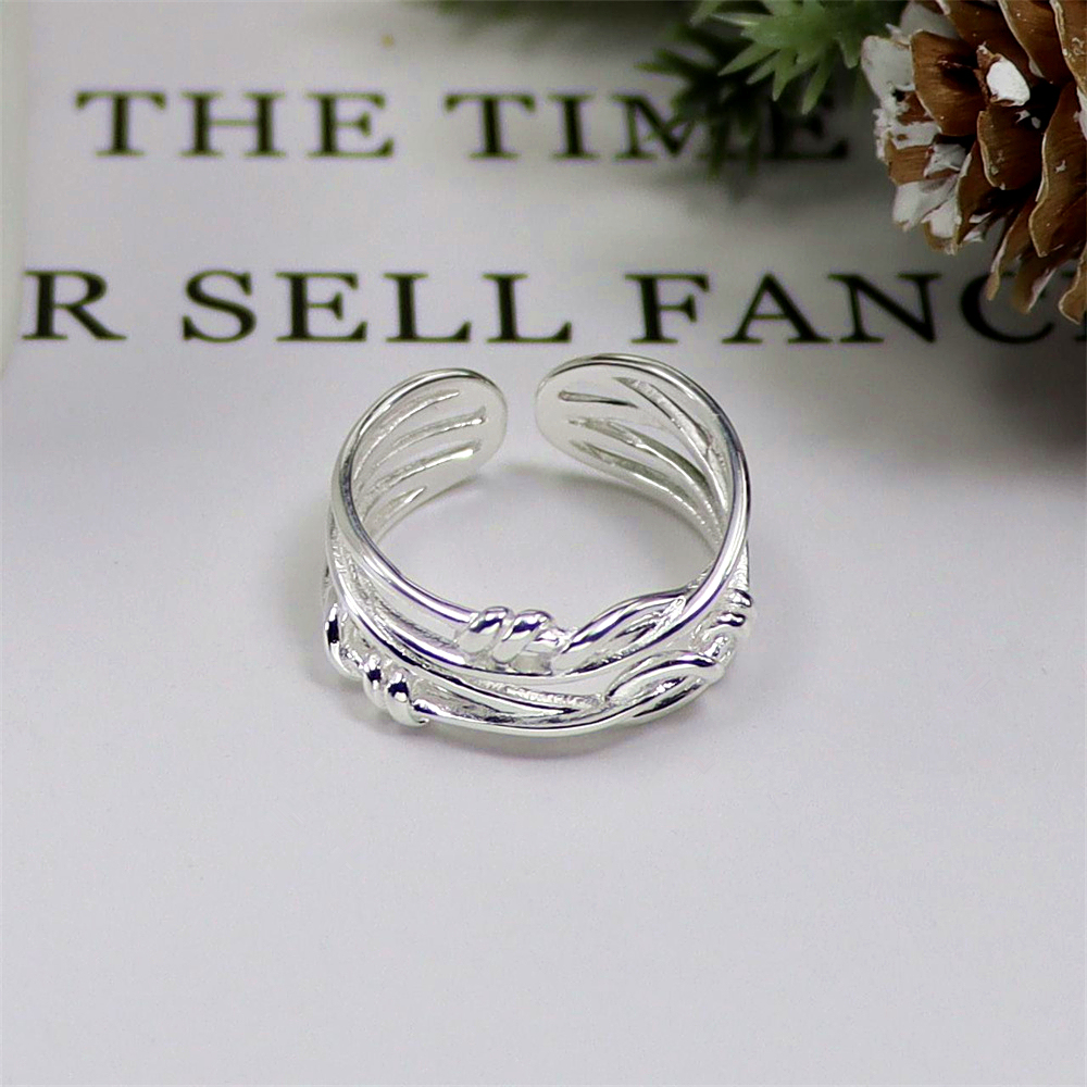 Interwoven Line Sterling Silver Ring, Asymmetric Geometric Open Band, Minimalist S925 Jewelry with Cool Aesthetic