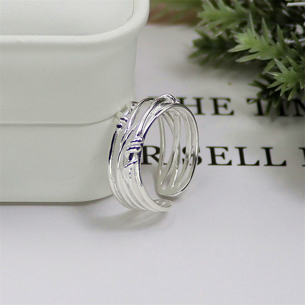 Interwoven Line Sterling Silver Ring, Asymmetric Geometric Open Band, Minimalist S925 Jewelry with Cool Aesthetic