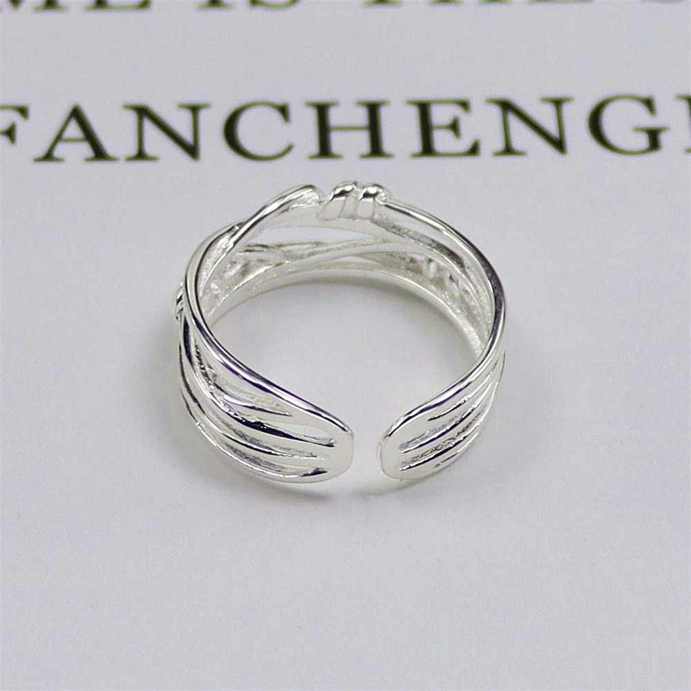 Interwoven Line Sterling Silver Ring, Asymmetric Geometric Open Band, Minimalist S925 Jewelry with Cool Aesthetic