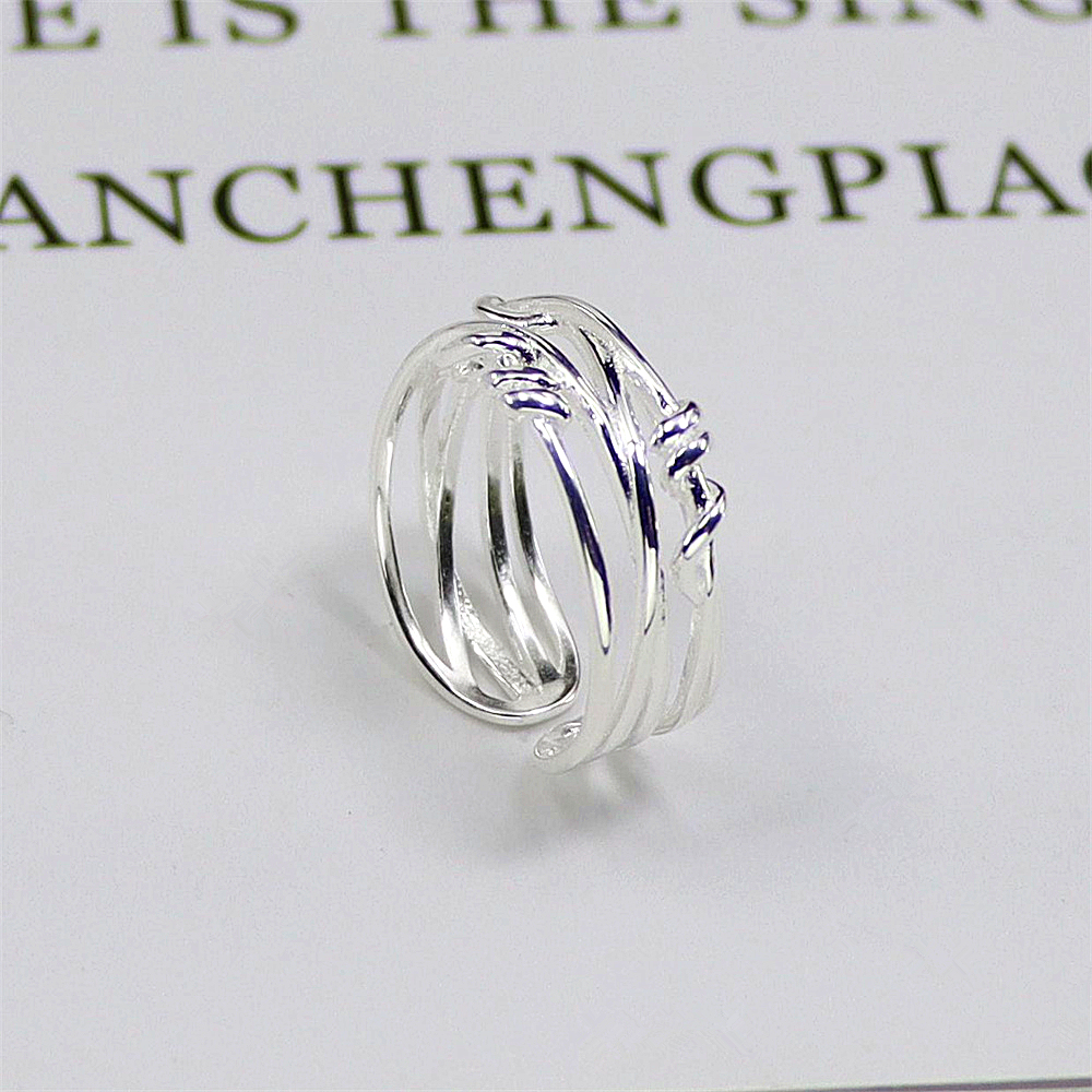 Interwoven Line Sterling Silver Ring, Asymmetric Geometric Open Band, Minimalist S925 Jewelry with Cool Aesthetic